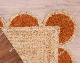 Tappeto in juta naturale Tappeto intrecciato in juta Tappeto in juta boho Tappeto rettangolare in juta, tappeto con decoro boho, tappeto in juta, tappeto quadrato in juta Tappeto di dimensioni personalizzate