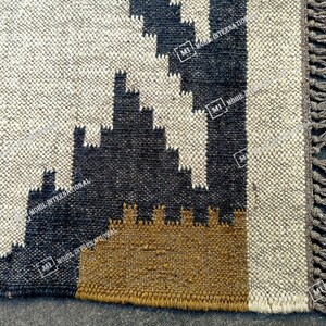 Handwoven Wool Jute Kilim Rug, Handmade Kilim Dhurrie Rug, Multicolor Jute Rug, Traditional Area Jute Rug, Indian Geometric wool Rug