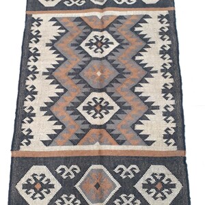 Handmade Wool Jute Rug, Indian Kilim Dhurrie Rug, Handwoven Jute Kilim Rug, Rectangle Shape Jute Rug, Flatweave Rug, Bohemian Style Rug
