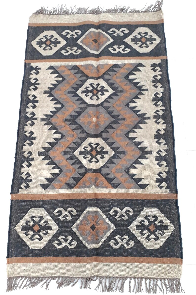 Handmade Wool Jute Rug, Indian Kilim Dhurrie Rug, Handwoven Jute Kilim Rug, Rectangle Shape Jute Rug, Flatweave Rug, Bohemian Style Rug