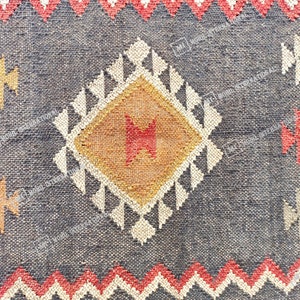 Handwoven Kilim Rug, Wool Jute Kilim Rug, Handmade Kilim Dhurrie Rug, Indian Jute Area Rug, Black Wool Jute Rug, Stairway Jute Rug