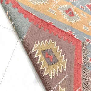9x12 Ft Custom Wool Jute Kilim Rug, Handwoven Wool Jute Rug Runner, Multicolor Kilim Dhurrie Rug, Indian Hallway Jute Rug, Outdoor Jute Rug