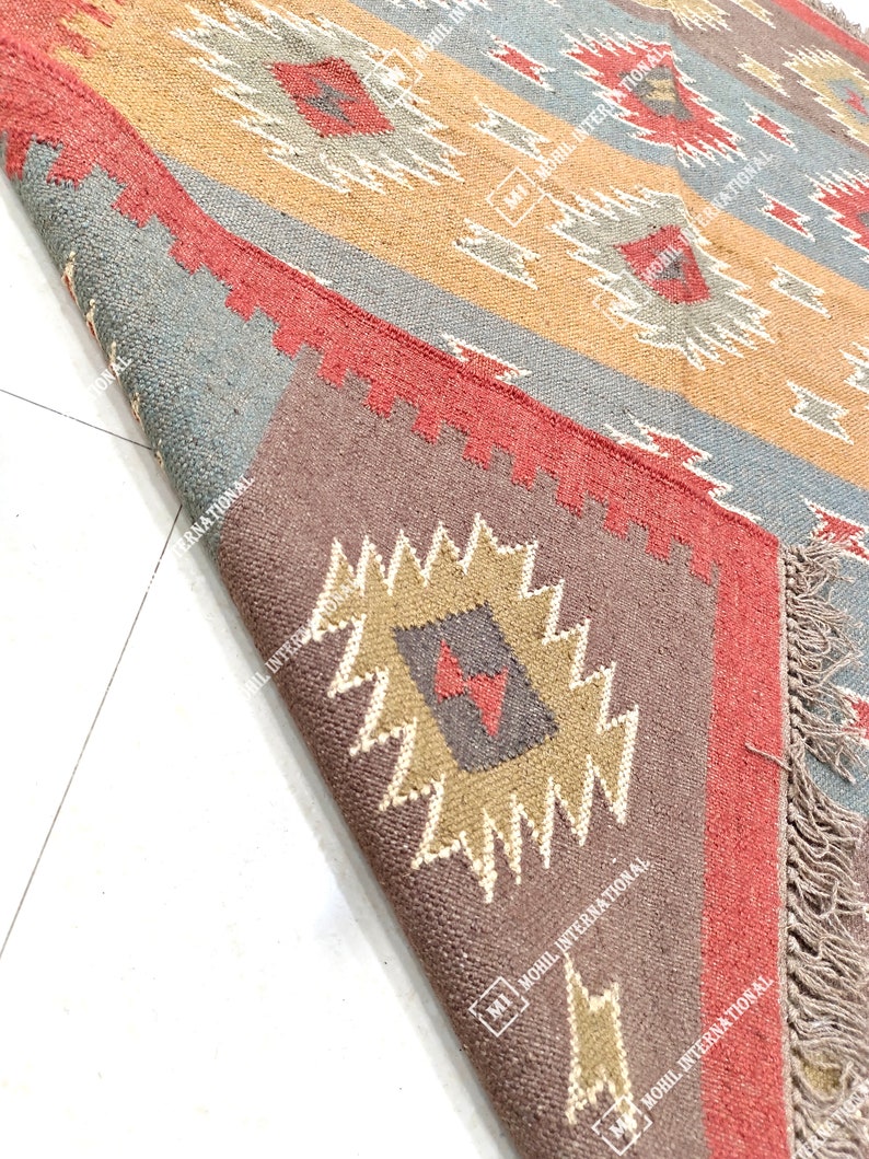 9x12 Ft Custom Wool Jute Kilim Rug, Handwoven Wool Jute Rug Runner, Multicolor Kilim Dhurrie Rug, Indian Hallway Jute Rug, Outdoor Jute Rug