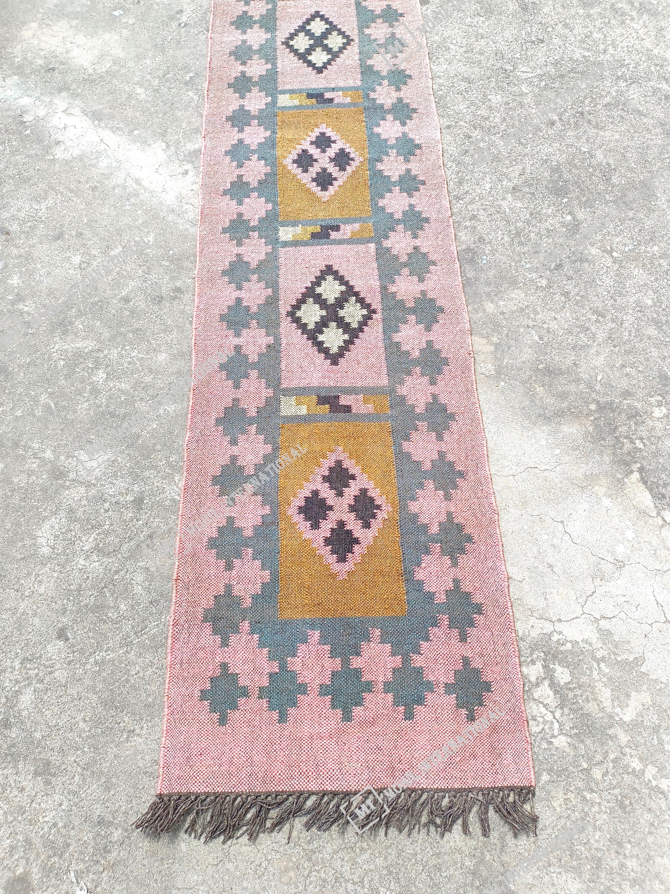 Pink Jute Rug, Wool Jute Runner Rug, Flatweave Jute Rug, Accent Rug, Indian Dhurrie Rug, Indian Jute Rug, Indoor Decorative Jute Rugs.