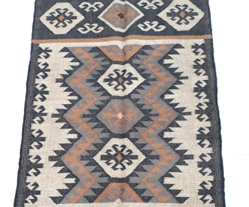 Handmade Wool Jute Rug, Indian Kilim Dhurrie Rug, Handwoven Jute Kilim Rug, Rectangle Shape Jute Rug, Flatweave Rug, Bohemian Style Rug