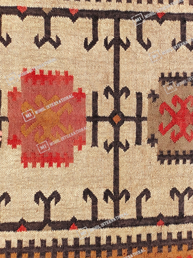 Handmade Kilim Jute Rug, 10x10 ft Custom Multicolor Jute Rug, Turkish Wool Rug, Indoor Wool Jute Rug, Indian Dhurrie Rug, Office Decor Rug
