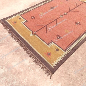 10x12 Ft Custom Wool Jute Kilim Rug, Handmade Orange Turkish Oushak Rug, Rectangle Geometric Shape Rug, Bohemian Large Area Jute Rug
