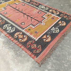 9x12 ft Custom Jute Rug, Handwoven Wool Jute Kilim Rug, Traditional Multicolor Jute Rug, Wool Jute Runner, Bohemian Rug, Indian Dhurrie Rug