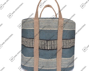 Handmade Jute Tote Bag, Striped Woven Shoulder Bag