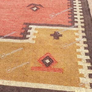 10x12 Ft Custom Wool Jute Kilim Rug, Handmade Orange Turkish Oushak Rug, Rectangle Geometric Shape Rug, Bohemian Large Area Jute Rug
