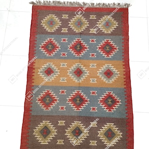 9x12 Ft Custom Wool Jute Kilim Rug, Handwoven Wool Jute Rug Runner, Multicolor Kilim Dhurrie Rug, Indian Hallway Jute Rug, Outdoor Jute Rug
