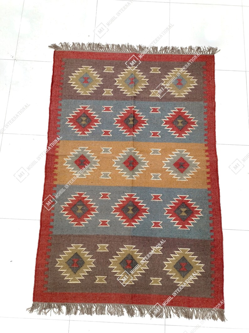 9x12 Ft Custom Wool Jute Kilim Rug, Handwoven Wool Jute Rug Runner, Multicolor Kilim Dhurrie Rug, Indian Hallway Jute Rug, Outdoor Jute Rug