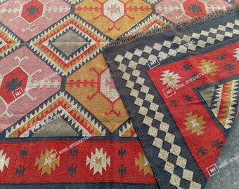 Indian Handmade Wool Kilim Rug, Multicolor Kilim Runner Rug, Accent Rug, Indoor Rug, Bedroom Rug, wool jute Kilim Rug, Geometric Shaped Rug