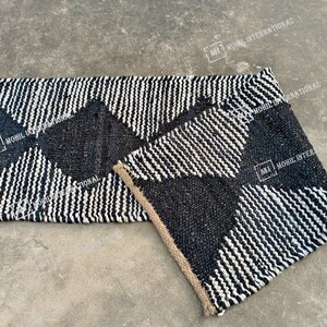Handwoven Boho Decor Hemp Jute Rug, Gray and Black Stripes, Hemp Jute Rug For Entryway and Kitchen Decor Jute Runner Rug, Outdoor Rug