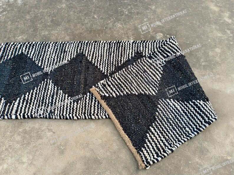 Handwoven Boho Decor Hemp Jute Rug, Gray and Black Stripes, Hemp Jute Rug For Entryway and Kitchen Decor Jute Runner Rug, Outdoor Rug