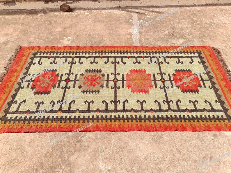 Handmade Kilim Jute Rug, 10x10 ft Custom Multicolor Jute Rug, Turkish Wool Rug, Indoor Wool Jute Rug, Indian Dhurrie Rug, Office Decor Rug