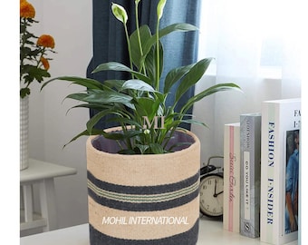Handmade Wool Jute Flower Planter, Hand-Crocheted Basket Pot Plant Cover, Modern Living Room Area And Office Decor Pot Planter Cover