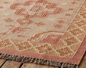 Handwoven Wool Jute Kilim Rug Runner, Bohemian Brown Rug