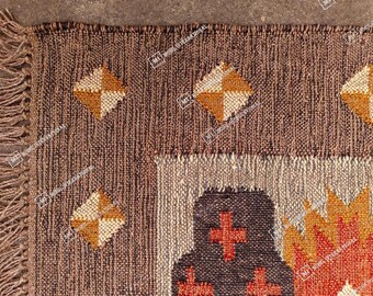 Handmade Wool Jute Rug, Bohemian Turkish Style, Custom Size