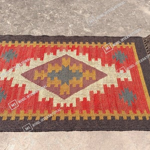 Handmade Kilim Runner Rug, Handwoven Wool Jute Rug, Bohemian Jute Rug, 10x12 Custom Jute Rug, Indian Jute Rug, Indoor Jute Rug, Turkish Rug