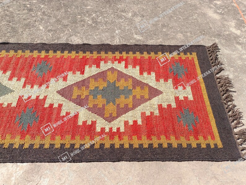 Handmade Kilim Runner Rug, Handwoven Wool Jute Rug, Bohemian Jute Rug, 10x12 Custom Jute Rug, Indian Jute Rug, Indoor Jute Rug, Turkish Rug