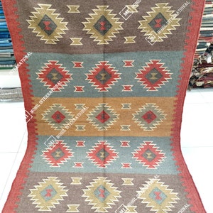 9x12 Ft Custom Wool Jute Kilim Rug, Handwoven Wool Jute Rug Runner, Multicolor Kilim Dhurrie Rug, Indian Hallway Jute Rug, Outdoor Jute Rug