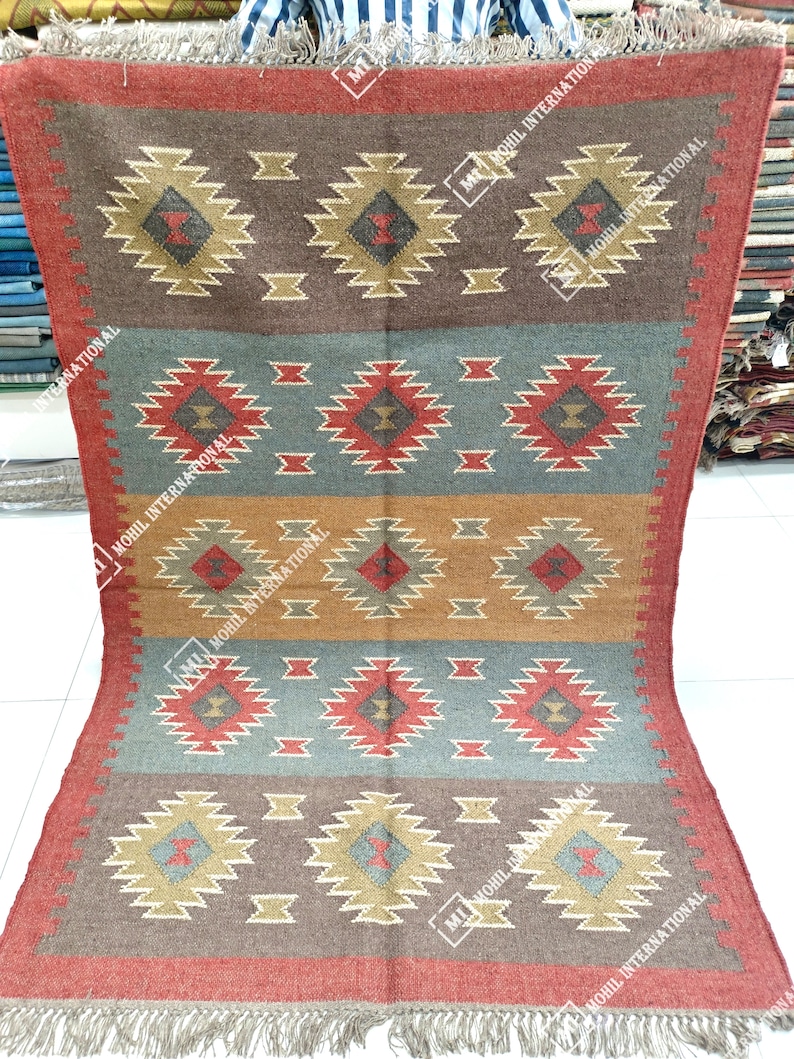 9x12 Ft Custom Wool Jute Kilim Rug, Handwoven Wool Jute Rug Runner, Multicolor Kilim Dhurrie Rug, Indian Hallway Jute Rug, Outdoor Jute Rug