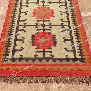Handmade Kilim Jute Rug, 10x10 ft Custom Multicolor Jute Rug, Turkish Wool Rug, Indoor Wool Jute Rug, Indian Dhurrie Rug, Office Decor Rug