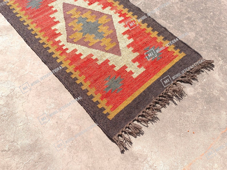 Handmade Kilim Runner Rug, Handwoven Wool Jute Rug, Bohemian Jute Rug, 10x12 Custom Jute Rug, Indian Jute Rug, Indoor Jute Rug, Turkish Rug
