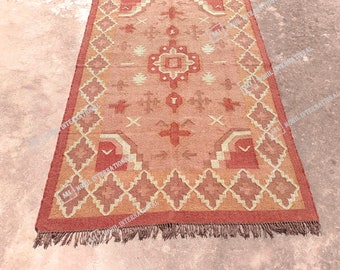 ALFOMBRAS DE YUTE DE LANA tradicionales de la India, 4x6, 5x8, 6x9, 8x10, 9x12 Ft Kilim Rugs, Alfombras de yute de lana tejidas a mano, Alfombra Kilim Dhurrie hecha a mano