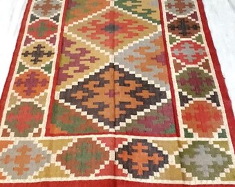 Handwoven Wool Jute Kilim Rug Runner, Rainbow Jute Kilim Rug, Turkish Oushak Jute Rug, Rectangle Jute Rug, Large Area Rug, Bohemian Jute Rug