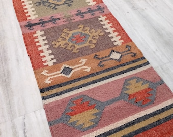 Handmade Kilim Runner Rug, Multicolor Jute Rug, Turkish Jute Rug, Bohemian Rug, Custom Size Jute Rug, Large Area Runner, Stairway Jute Rug