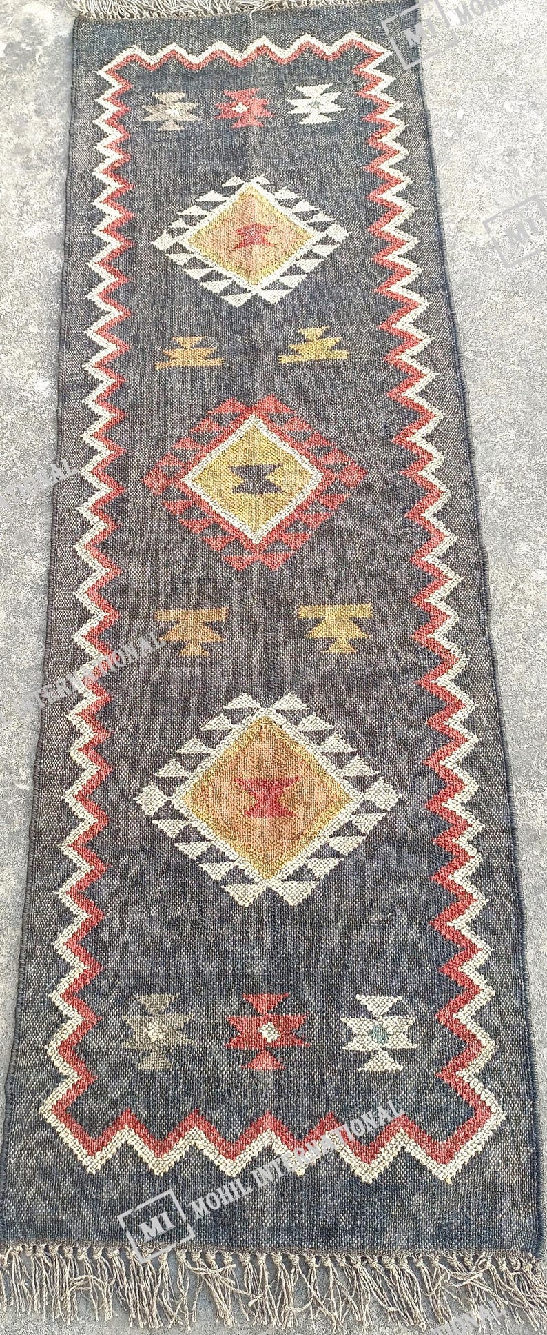Handwoven Kilim Rug, Wool Jute Kilim Rug, Handmade Kilim Dhurrie Rug, Indian Jute Area Rug, Black Wool Jute Rug, Stairway Jute Rug