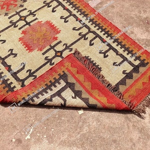 Handmade Kilim Jute Rug, 10x10 ft Custom Multicolor Jute Rug, Turkish Wool Rug, Indoor Wool Jute Rug, Indian Dhurrie Rug, Office Decor Rug