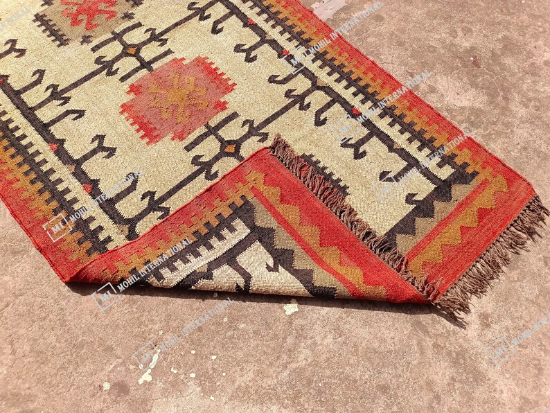 Handmade Kilim Jute Rug, 10x10 ft Custom Multicolor Jute Rug, Turkish Wool Rug, Indoor Wool Jute Rug, Indian Dhurrie Rug, Office Decor Rug