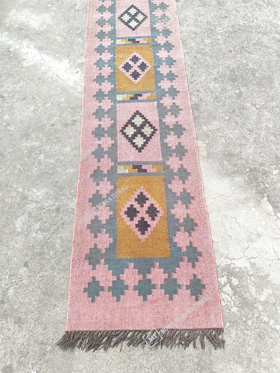 Custom Size Indian Handwoven Kilim Wool Jute Rug, Multicolor Décor Rug