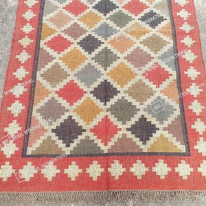 Handwoven Kilim, Wool Jute Rug, Jute Rug, Navajo Kilim Rug, Custom Rug, Flatweave Rug, Bohemian Rug, Traditional Indian Rug, Turkish Rug