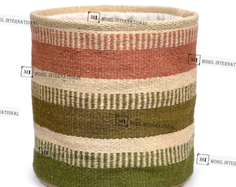 Handwoven Multicolor Pot Planter, Kilim Basket Boho Decor Accent Planter, Handmade Wool Basket Jute Planter Cover, Bohemian Style Basket Pot