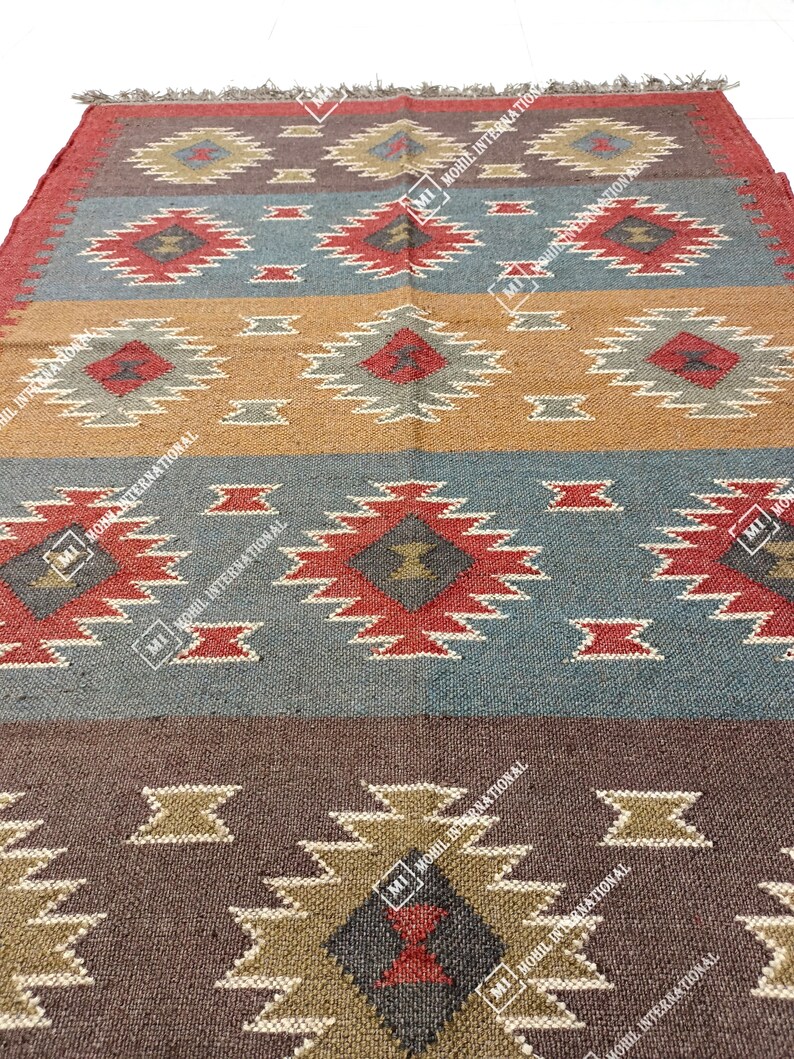 9x12 Ft Custom Wool Jute Kilim Rug, Handwoven Wool Jute Rug Runner, Multicolor Kilim Dhurrie Rug, Indian Hallway Jute Rug, Outdoor Jute Rug