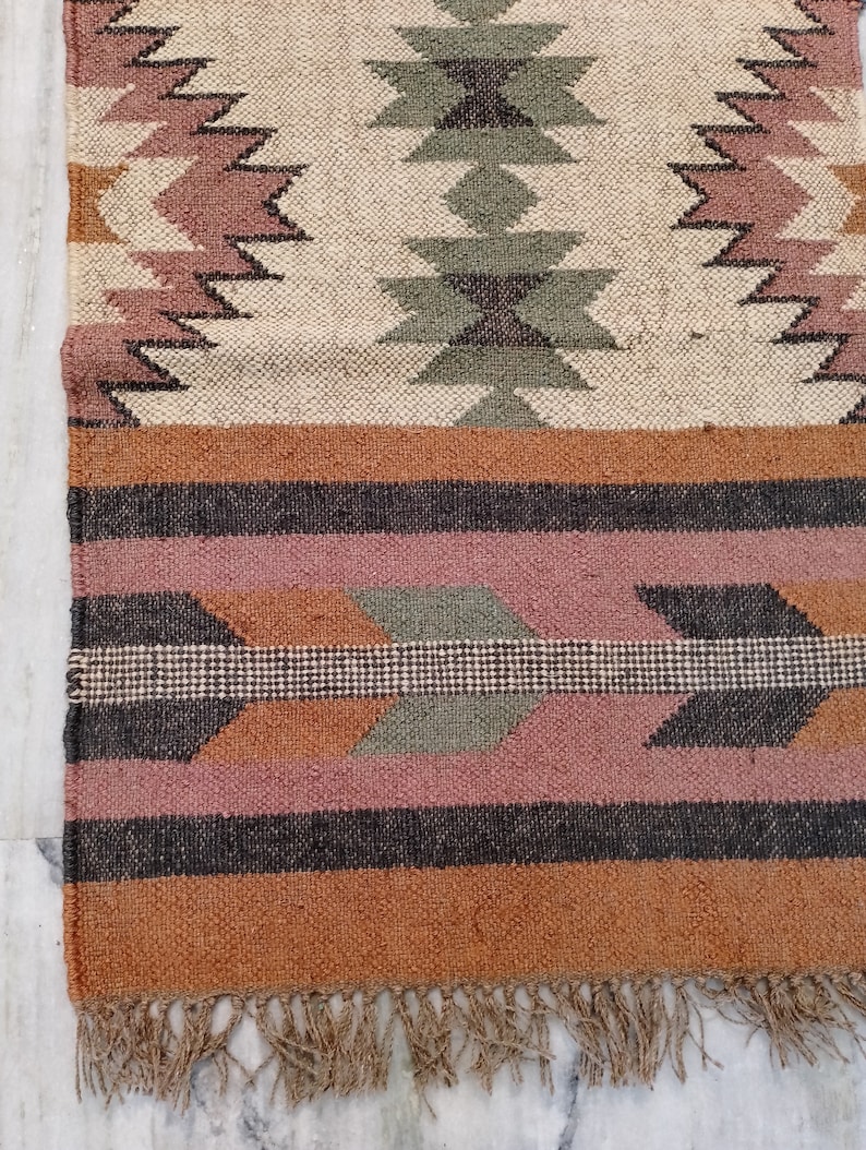 Custom Size Jute Rug, Indian Kilim Runner Rug, Reversible Runner Kilim, Hallway Runner, Washable Oushak Rug, Farmhouse Runner rug
