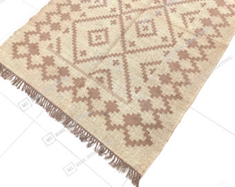 Tapis Kilim, tissé à la main, tapis en laine et jute fait main, tapis Kilim Dhurrie, tapis indien traditionnel en jute