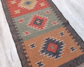 Handwoven Kilim Runner Rug, Wool Jute Rug, Handmade Kilim Dhurrie Rug, Bohemian Jute Rug, 12x9 Custom Jute Rug, Hallway Jute Runner Rug
