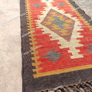 Handmade Kilim Runner Rug, Handwoven Wool Jute Rug, Bohemian Jute Rug, 10x12 Custom Jute Rug, Indian Jute Rug, Indoor Jute Rug, Turkish Rug