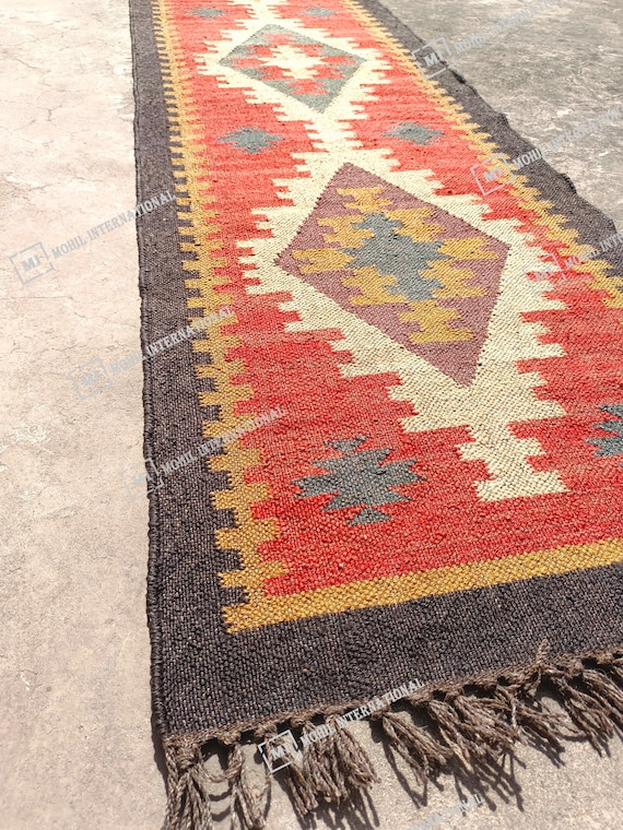 Handwoven Wool Jute Kilim Rug, Wool Jute Rug, Kilim Jute Rug, Flatweave Rug, Bohemian Rug, Indian Dhurrie Rug, Navajo Kilim Rug, Custom Rug