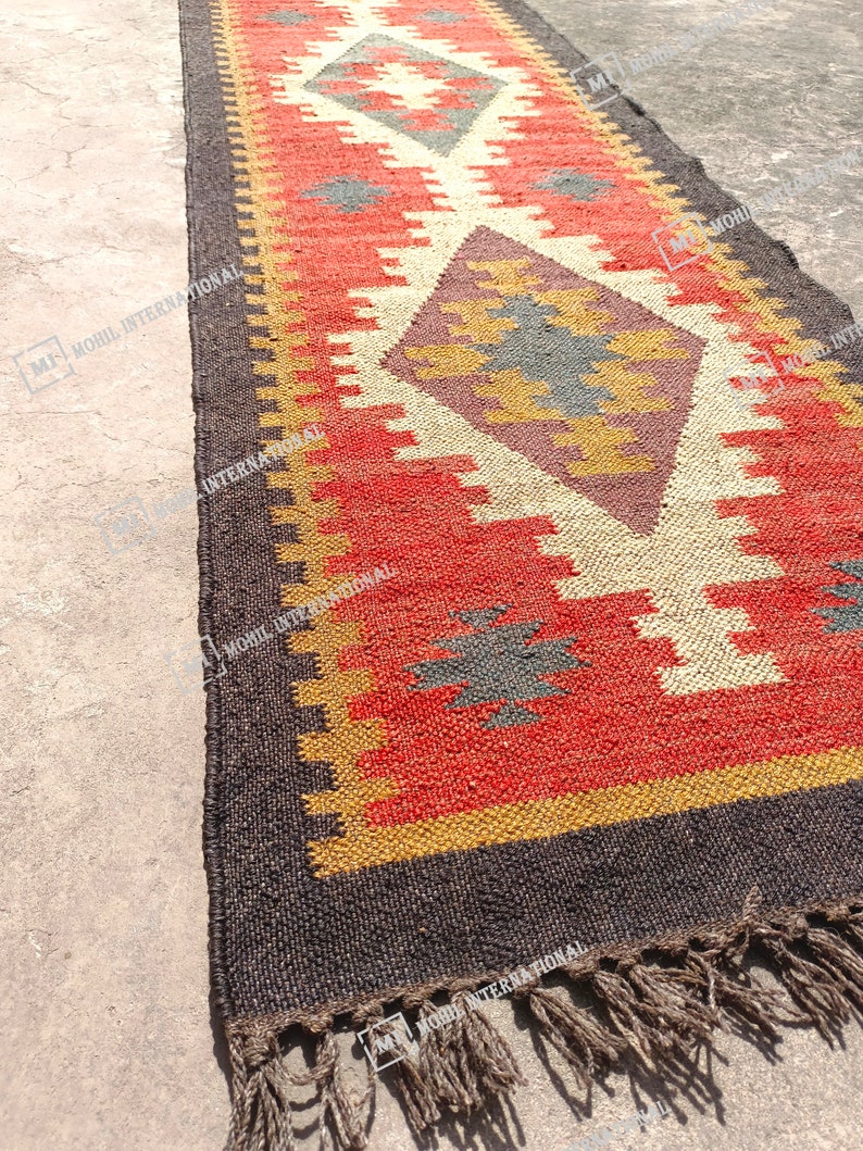 Handmade Kilim Runner Rug, Handwoven Wool Jute Rug, Bohemian Jute Rug, 10x12 Custom Jute Rug, Indian Jute Rug, Indoor Jute Rug, Turkish Rug