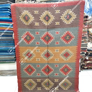 9x12 Ft Custom Wool Jute Kilim Rug, Handwoven Wool Jute Rug Runner, Multicolor Kilim Dhurrie Rug, Indian Hallway Jute Rug, Outdoor Jute Rug