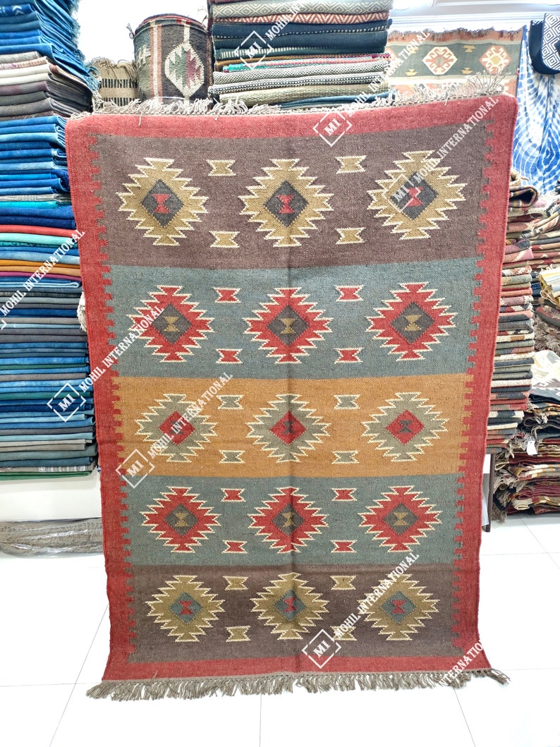 9x12 Ft Custom Wool Jute Kilim Rug, Handwoven Wool Jute Rug Runner, Multicolor Kilim Dhurrie Rug, Indian Hallway Jute Rug, Outdoor Jute Rug
