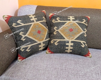 Jute Cushion Natural Handmade Cushion Cover Throw Pillow Natural And Multi color Handwoven Sofa Cushion Cover, Decorative