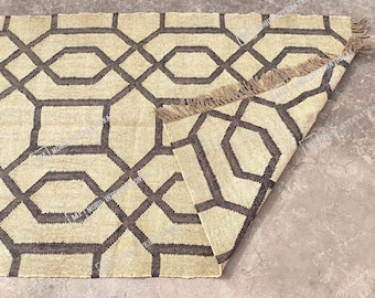 Handmade Kilim Runner Rug, Black & Beige Jute Rug, Handwoven Jute Rug, Bohemian Style Jute Rug, Rectangle Shape Rug, Hallway Dhurrie Rug