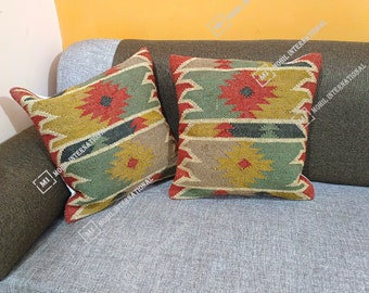 Jute Kilim Pillow Home Decor Handwoven Turkish Pillow Moroccan Pillow Decorative Throw Pillow Kilim Cushion Cover Jute Pillow